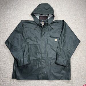 Carhartt PVC Rain Jacket Hooded Workwear Green 2XL Tall